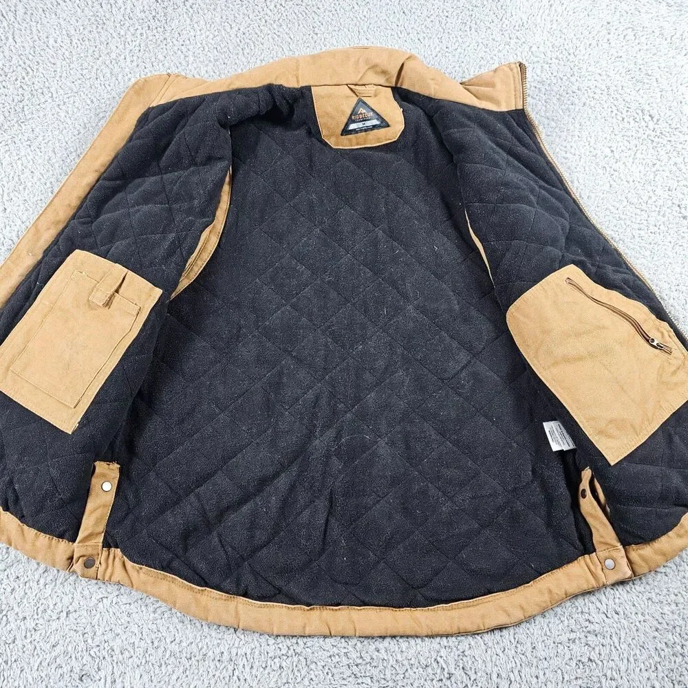 Ridgecut Vest Mens Medium Tan Duck Canvas Utility Workwear Chore Lined Full Zip